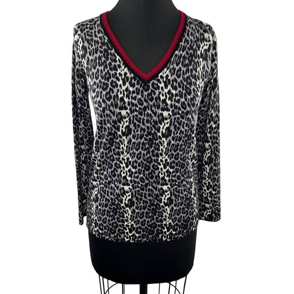GERARD DAREL Black White Leopard Print Long Sleeve Merino Wool Sweater Size 1 - Picture 1 of 9